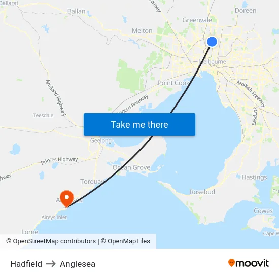 Hadfield to Anglesea map
