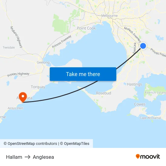 Hallam to Anglesea map
