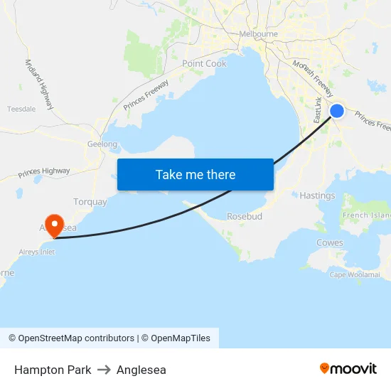 Hampton Park to Anglesea map
