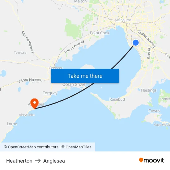 Heatherton to Anglesea map