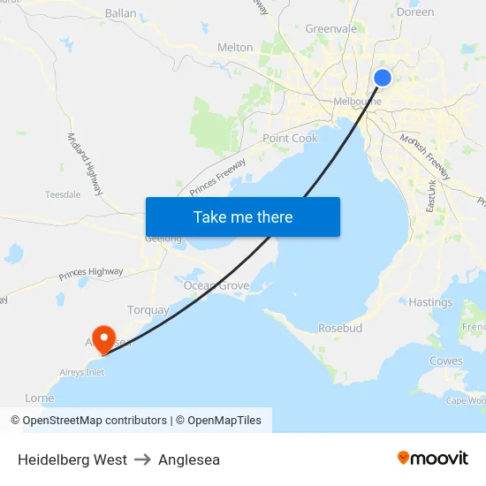 Heidelberg West to Anglesea map