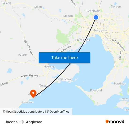 Jacana to Anglesea map