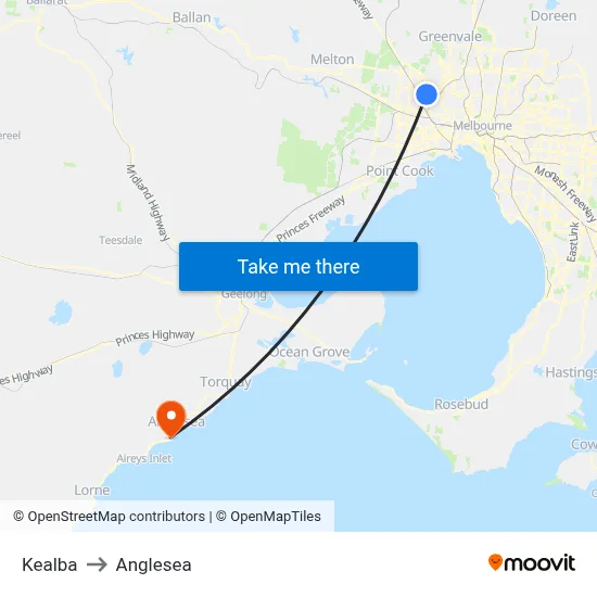 Kealba to Anglesea map