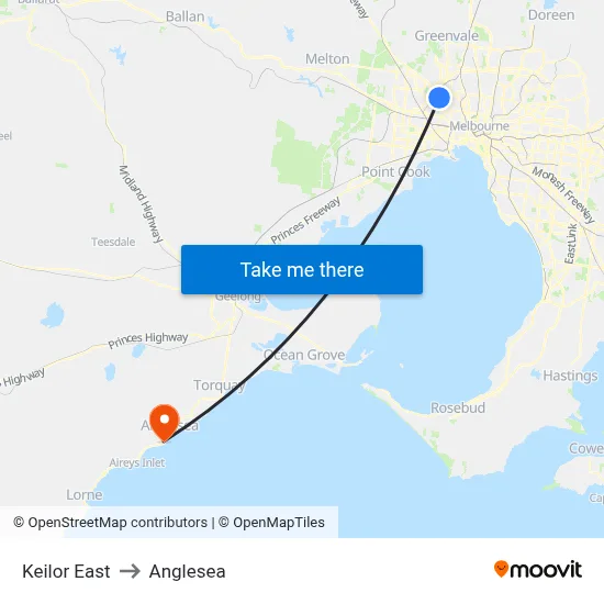 Keilor East to Anglesea map
