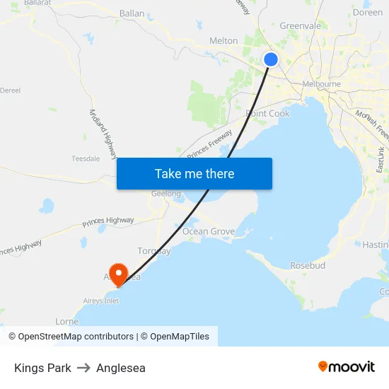 Kings Park to Anglesea map