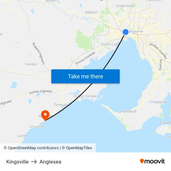 Kingsville to Anglesea map