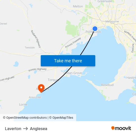 Laverton to Anglesea map