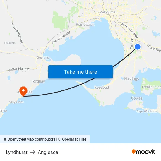 Lyndhurst to Anglesea map