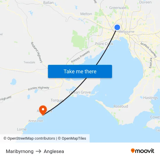 Maribyrnong to Anglesea map