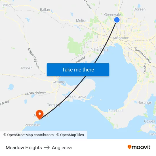 Meadow Heights to Anglesea map