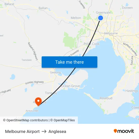 Melbourne Airport to Anglesea map