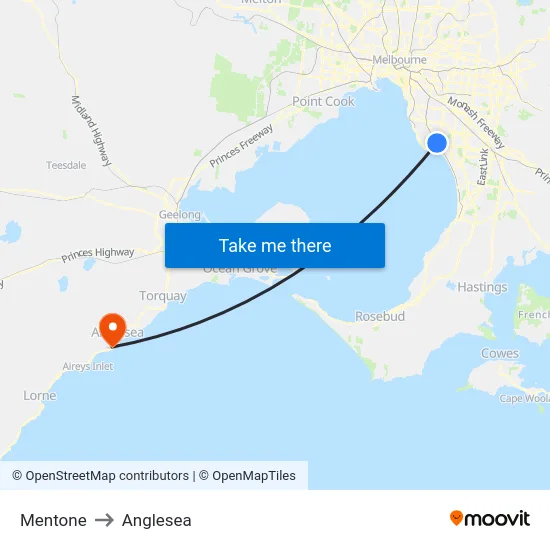 Mentone to Anglesea map
