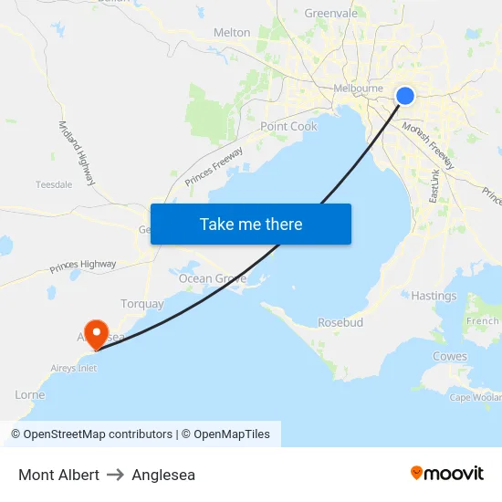 Mont Albert to Anglesea map