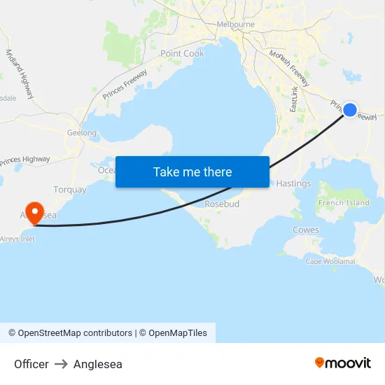 Officer to Anglesea map