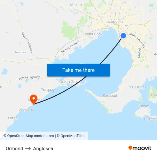 Ormond to Anglesea map