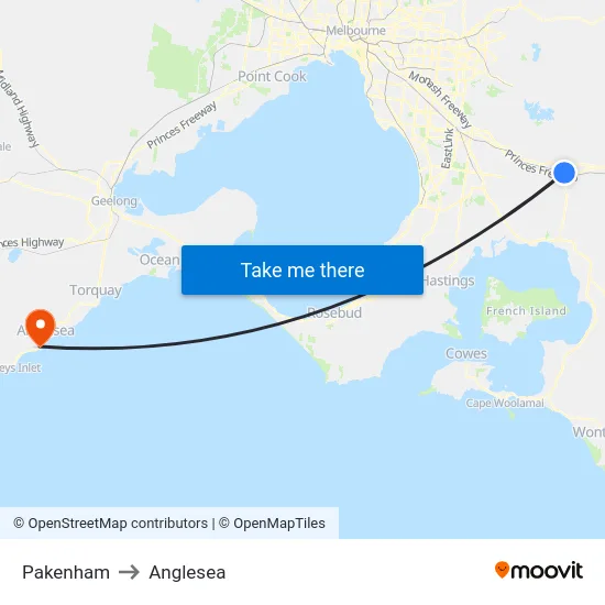 Pakenham to Anglesea map