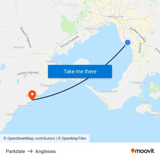 Parkdale to Anglesea map