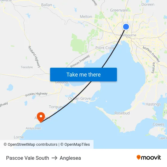 Pascoe Vale South to Anglesea map