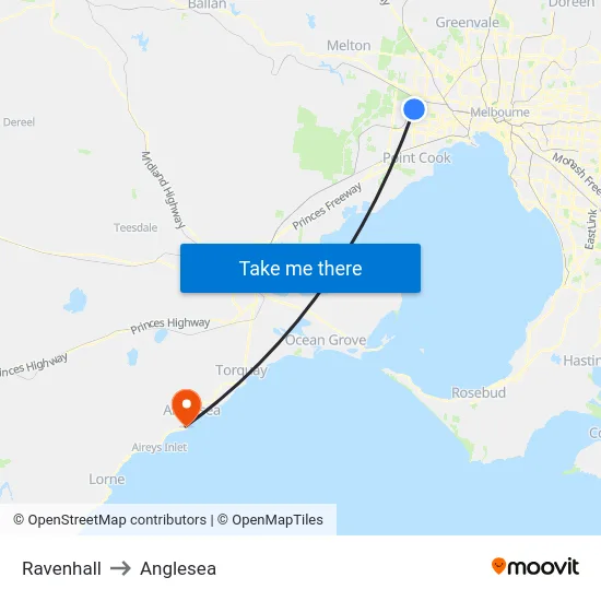 Ravenhall to Anglesea map