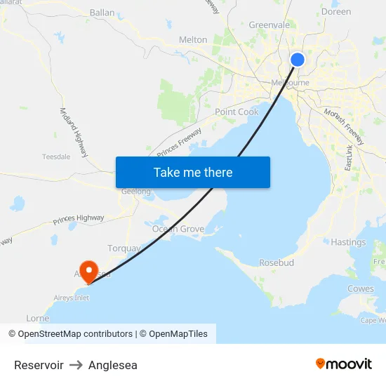 Reservoir to Anglesea map