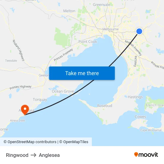 Ringwood to Anglesea map
