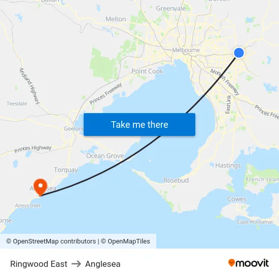 Ringwood East to Anglesea map