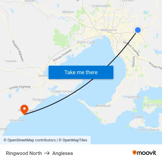 Ringwood North to Anglesea map