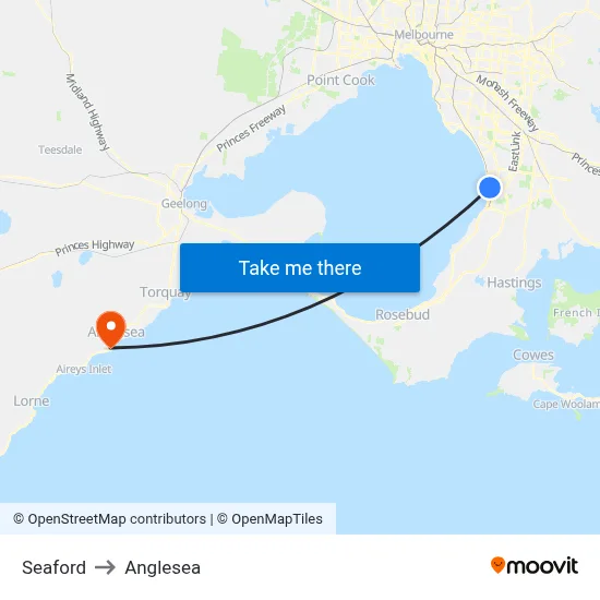 Seaford to Anglesea map