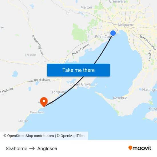 Seaholme to Anglesea map