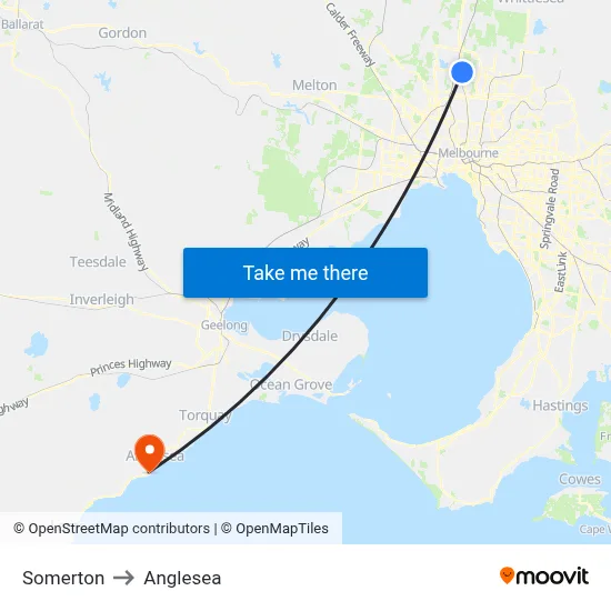 Somerton to Anglesea map