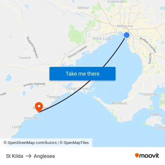 St Kilda to Anglesea map