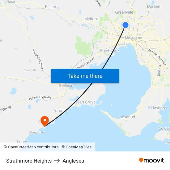 Strathmore Heights to Anglesea map