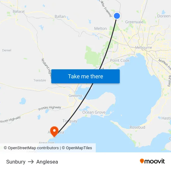 Sunbury to Anglesea map