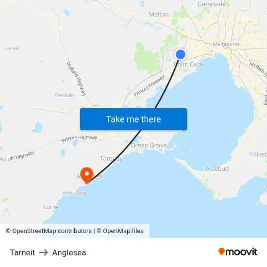 Tarneit to Anglesea map