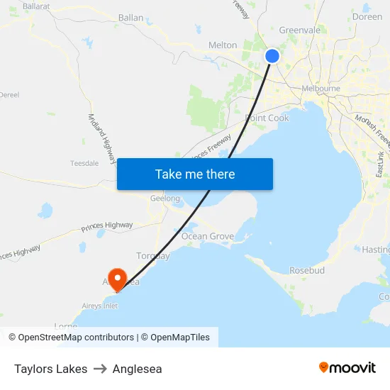 Taylors Lakes to Anglesea map
