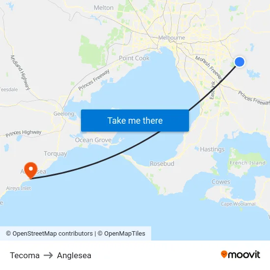 Tecoma to Anglesea map