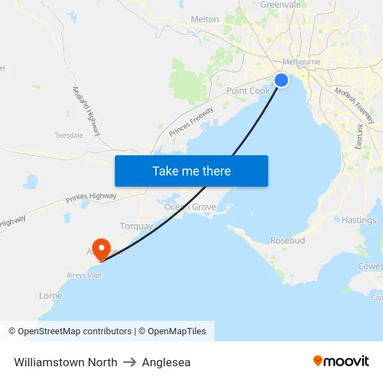 Williamstown North to Anglesea map
