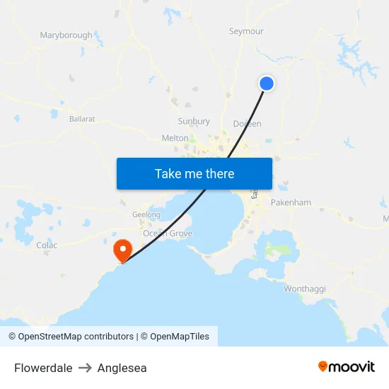 Flowerdale to Anglesea map