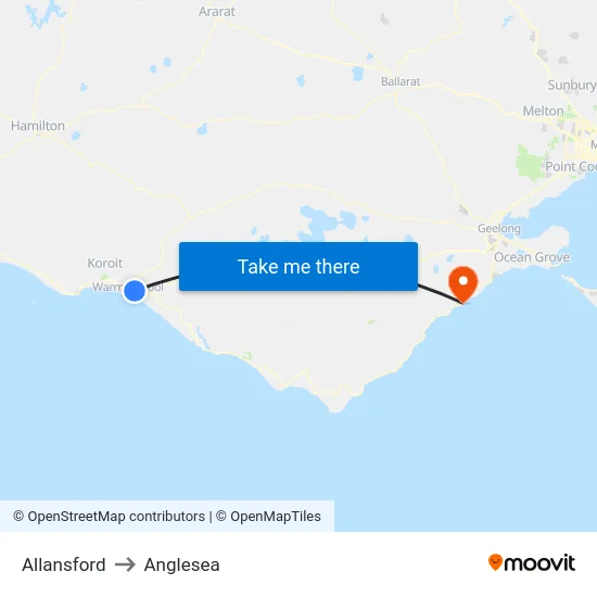Allansford to Anglesea map