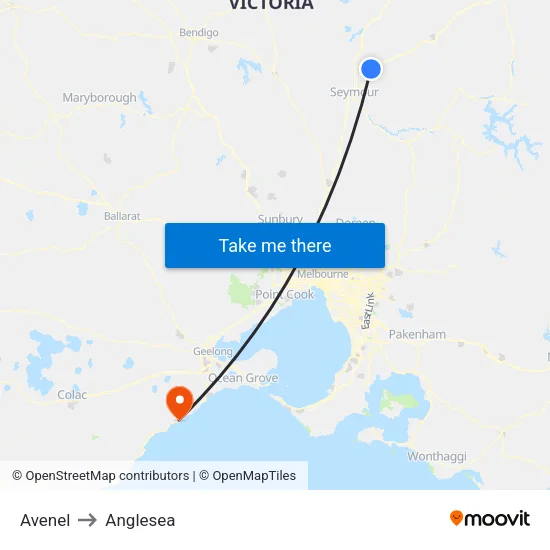 Avenel to Anglesea map