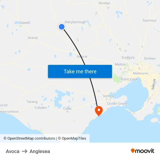 Avoca to Anglesea map