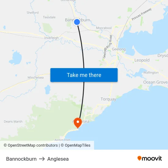 Bannockburn to Anglesea map