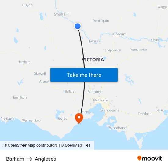 Barham to Anglesea map