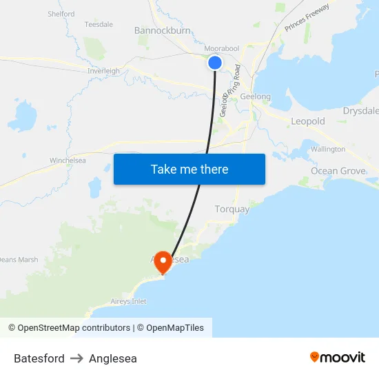 Batesford to Anglesea map