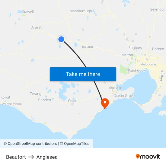 Beaufort to Anglesea map