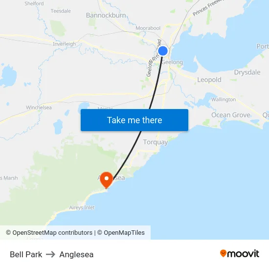 Bell Park to Anglesea map