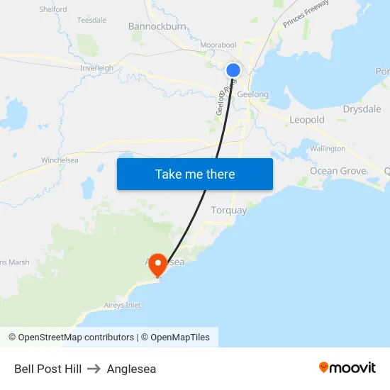 Bell Post Hill to Anglesea map