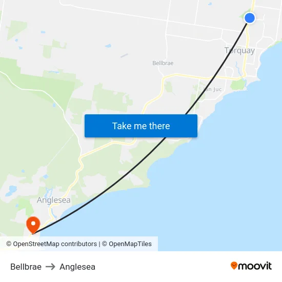 Bellbrae to Anglesea map