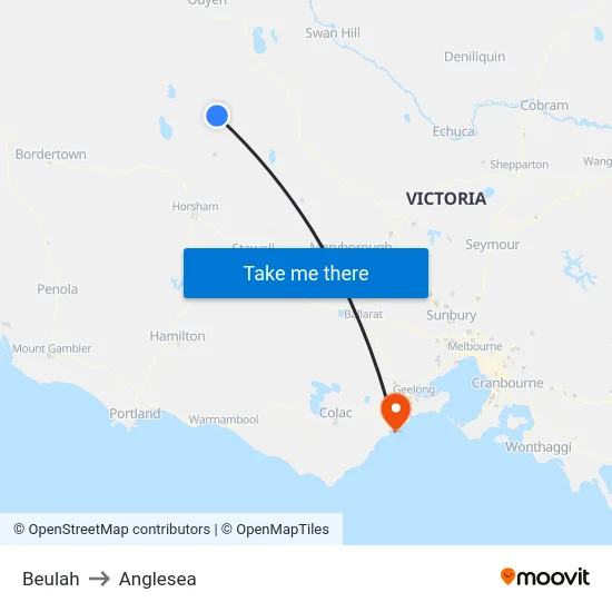 Beulah to Anglesea map