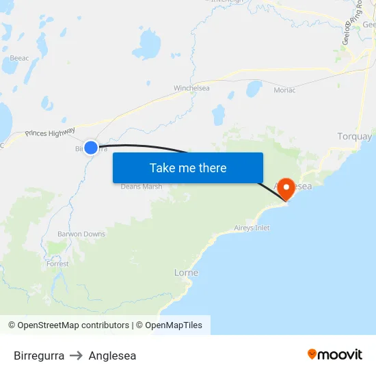 Birregurra to Anglesea map